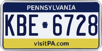 PA license plate KBE6728