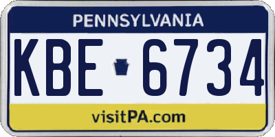 PA license plate KBE6734