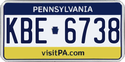 PA license plate KBE6738