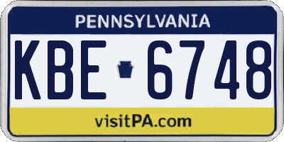 PA license plate KBE6748
