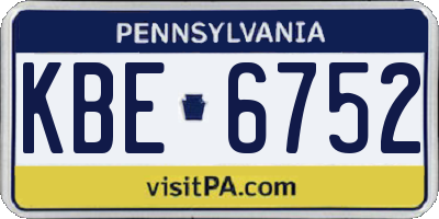 PA license plate KBE6752