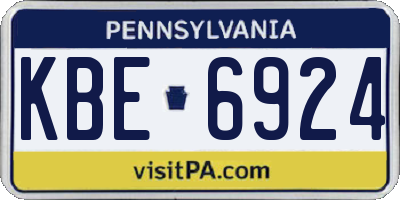 PA license plate KBE6924