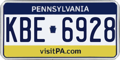 PA license plate KBE6928