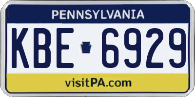PA license plate KBE6929