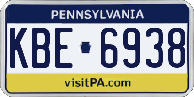 PA license plate KBE6938