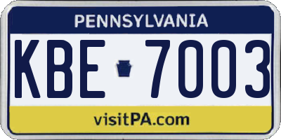 PA license plate KBE7003