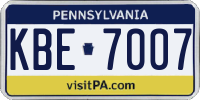 PA license plate KBE7007