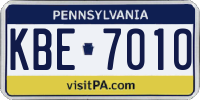 PA license plate KBE7010