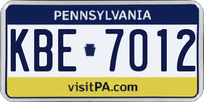 PA license plate KBE7012