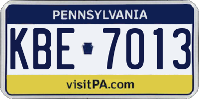 PA license plate KBE7013