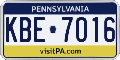 PA license plate KBE7016