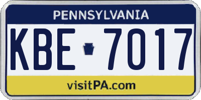 PA license plate KBE7017