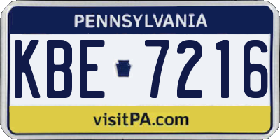 PA license plate KBE7216