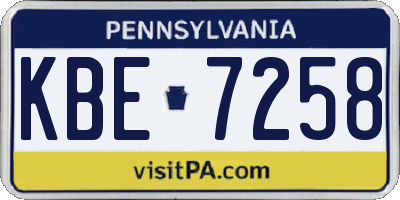 PA license plate KBE7258