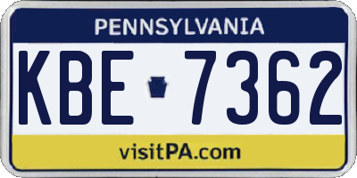 PA license plate KBE7362