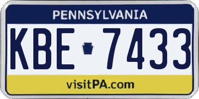 PA license plate KBE7433