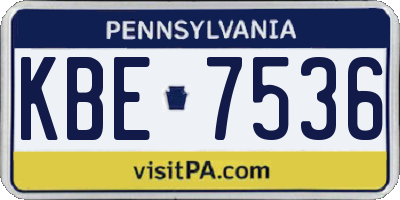 PA license plate KBE7536