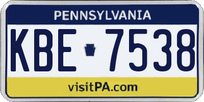 PA license plate KBE7538