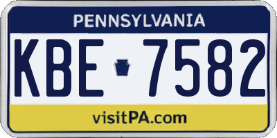PA license plate KBE7582