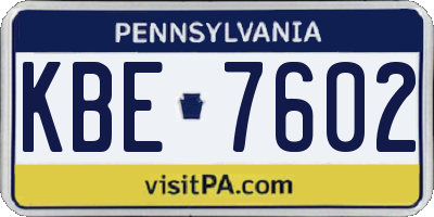 PA license plate KBE7602