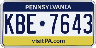 PA license plate KBE7643