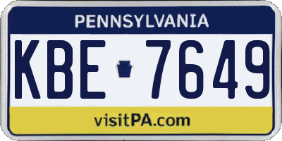 PA license plate KBE7649