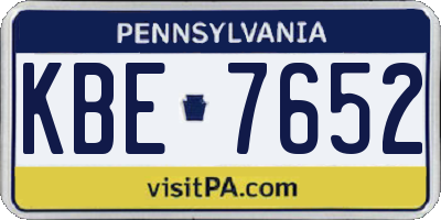 PA license plate KBE7652