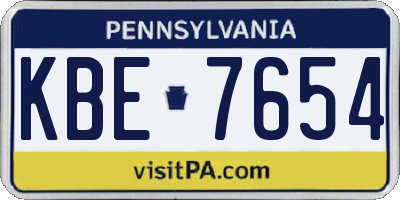 PA license plate KBE7654