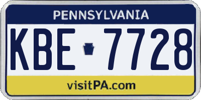 PA license plate KBE7728