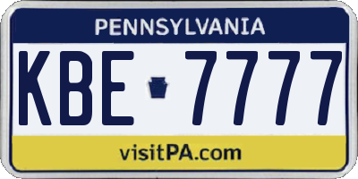 PA license plate KBE7777