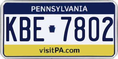 PA license plate KBE7802