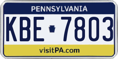 PA license plate KBE7803