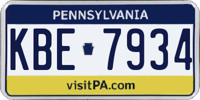 PA license plate KBE7934