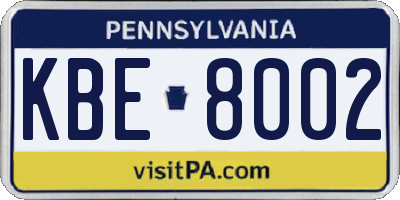 PA license plate KBE8002