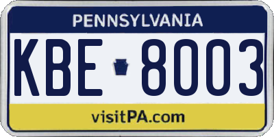 PA license plate KBE8003