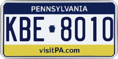 PA license plate KBE8010