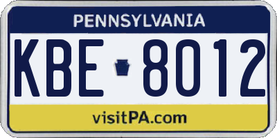 PA license plate KBE8012