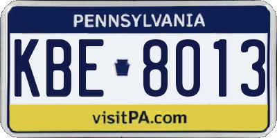 PA license plate KBE8013