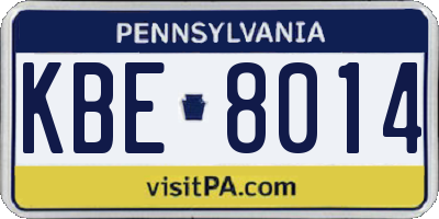 PA license plate KBE8014