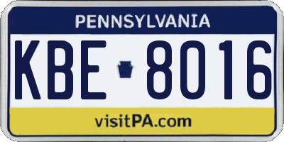 PA license plate KBE8016