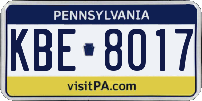 PA license plate KBE8017