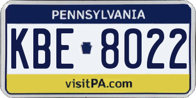 PA license plate KBE8022