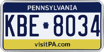 PA license plate KBE8034