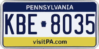 PA license plate KBE8035
