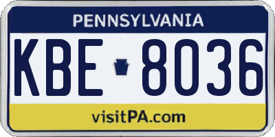 PA license plate KBE8036