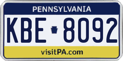 PA license plate KBE8092