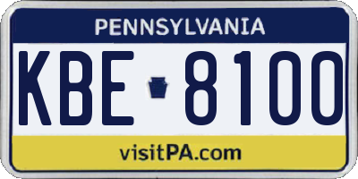 PA license plate KBE8100