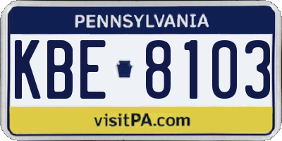 PA license plate KBE8103