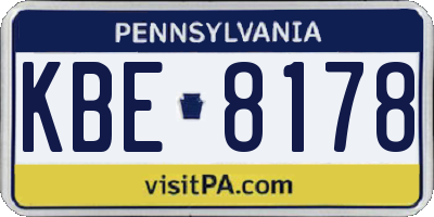 PA license plate KBE8178