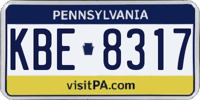 PA license plate KBE8317